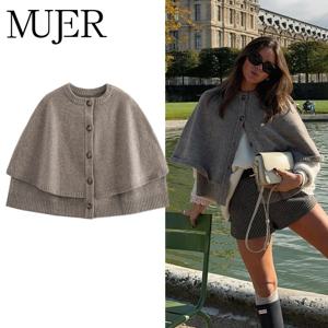 MUJER 여성 니트 케이프 가디건 숄 겨울 코트 여성 크롭 코트 판초 여성 패션 아우터 여성 망토