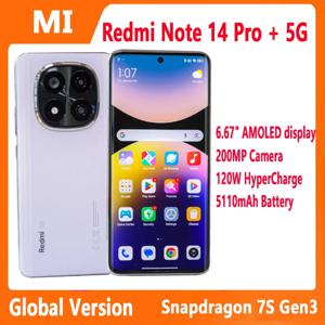 글로벌 버전 Xiaomi Redmi Note 14 Pro Plus 5G 스마트폰 120W 200MP OIS 카메라 Snapdragon 7s Gen 3 6.67