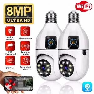 8MP E27 전구 WIFI 카메라 듀얼 렌즈 스마트 홈 감시 카메라 AI 인간 추적 음성 경보 양방향 오디오 컬러 야간 투시경