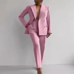 봄 캐주얼 긴 소매 정장 세트 가을 우아한 사무실 레이디 솔리드 슬림 탑 블레이저 바지 두 조각 세트 여성 의상 2025