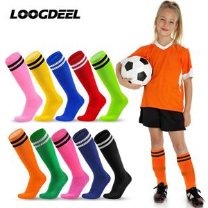 Loogdeel 어린이 청소년 성인 축구 양말 스트라이프 무릎 높은 소프트볼 야구 스포츠 양말 남성 여성을위한 통기성 축구 양말