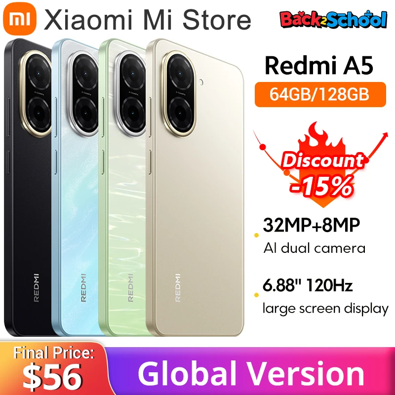 글로벌 버전 Redmi A5 UNISOC T7250 프로세서 32MP 메인 카메라 6.88