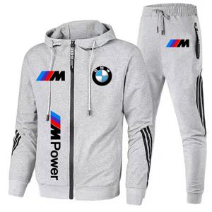 패션 및 캐주얼 봄 및 가을 BMW 프린트 지퍼 가디건 hHooded 세트 mMn의 봄 및 가을 BMW 레이싱 세트 스포츠웨어