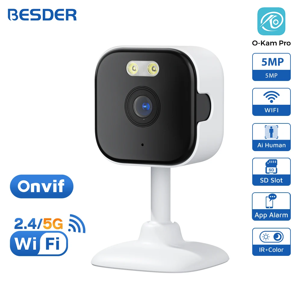 BESDER 5MP 미니 큐브 카메라 Wifi 실내 양방향 오디오 인간 감지 홈 3MP CCTV 보안 IP 카메라 2MP 5X 줌 O-Kam Pro APP