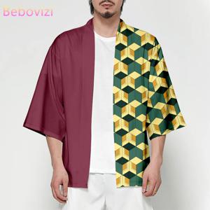 6XL 5XL 4XL 플러스 사이즈 애니메이션 일본 Tanjiro 사무라이 기모노 남성 여성 카디건 하오리 오비 아시아 코스프레 옷 하오리 토미오카