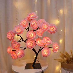 24 LED 장미 나무 조명 USB 플러그 테이블 램프 요정 꽃 밤 빛 홈 파티 크리스마스 웨딩 침실 장식 선물