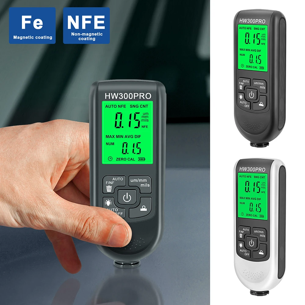 0-2000um 고정밀 자동차 페인트 두께 측정기 수동 페인트 도구 Fe/nfe HW-300 용 자동차 코팅 필름 두께 게이지