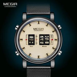 MEGIR 2020 새로운 럭셔리 시계 남자 군사 스포츠 롤러 포인터 쿼츠 시계 남자 패션 스테인레스 스틸 메쉬 스트랩 손목 시계