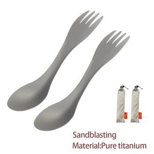 티타늄 Spork 2-in-1 스푼 초경량 조리기구 휴대용 포크 나이프 야외 캠핑 피크닉 여행 친환경 식기류