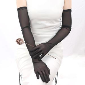 섹시한 레이스 얇은 탄력 Tulle 메쉬 통기성 긴 장갑 우아한 여성 블랙 선 스크린 장갑 여성 안티 uv 운전 장갑