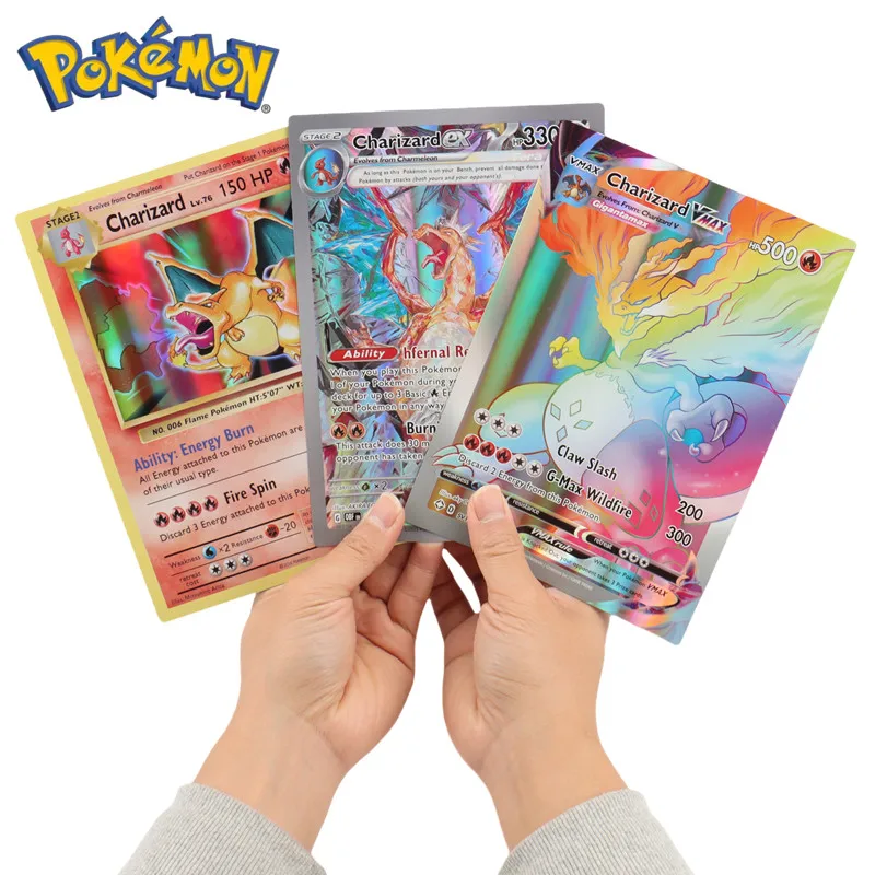 30Pcs 대형 포켓몬 카드 점보 편지 카드 메가 Vmax Vstar GX Arceus Pikachu Charizard 슈퍼 반짝 이는 희귀 카드 생일 Gif