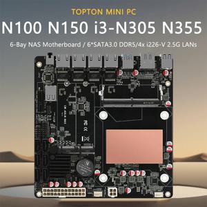 12 세대 인텔 i3-N305 N355 N100 N150 NAS 마더보드, 6 베이 4xi226-V 2.5G, 2 * NVMe 6 * SATA3.0 DDR5 PCIex1, C타입 방화벽 메인보드