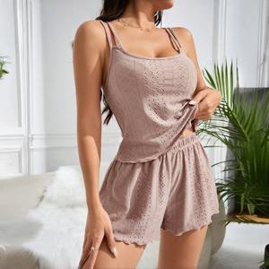 여성용 잠옷 여름 잠옷 속이 빈 잠옷 긴 소매 탑 반바지 잠옷 2 피스 세트 Homewear Nightwear