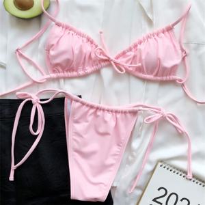섹시한 슬링 비키니 마이크로 스트링 익스트림 수영복 핑크 비키니 세트 Pleated 수영복 여성 수영복 수영복 Beach Outfit Tanga