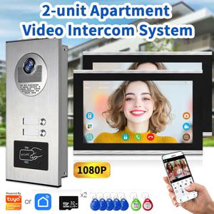 투야 스마트 2세대 아파트 인터콤 비디오 초인종 RFID 카드 잠금 해제 4선식 비디오 도어폰 시스템 1080P