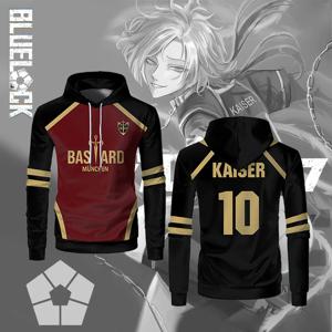 Blue Lock Anime Bastard München 팀 유니폼 후디 No. 10 KAISER 긴팔 스웨트 남성 및 여성 스포츠 통기성 상의