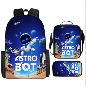 16 인치 Astro Bot 배낭 만화 귀여운 초등학교 배낭 3D 인쇄 배낭 + 점심 가방 3 피스 세트