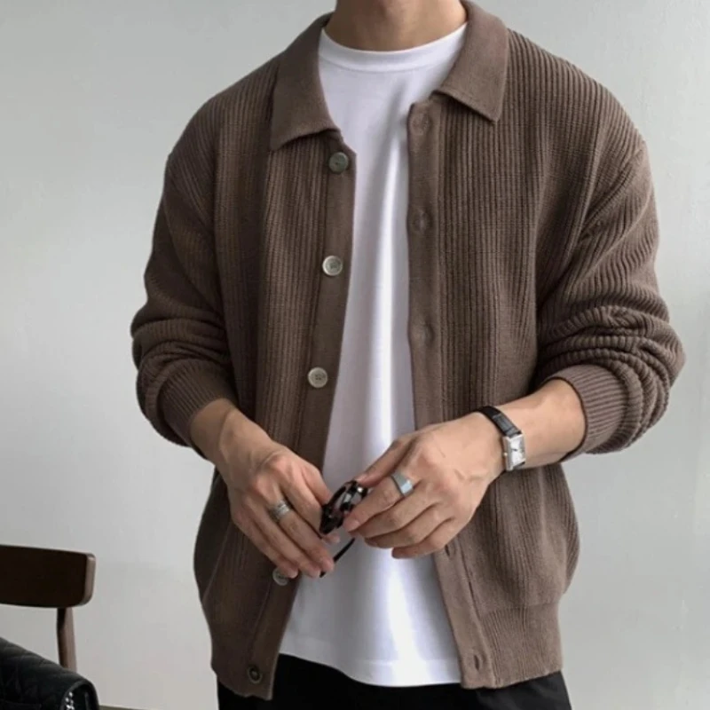 한국 streetwear 지퍼 업 스웨터 카디건 남성 가을 ​​겨울 캐주얼 스웨터 코트 남성 헐렁한 두꺼운 니트 스웨터 코트 남성 탑