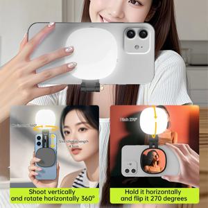 다기능 자석 휴대폰 셀카 미러 (조명 포함, 듀얼 컬러 조절 가능, 다각도 조절 브래킷)