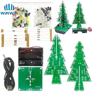 3차원 3D 크리스마스 트리 LED DIY 키트 빨간색/녹색/노란색 LED 플래시 회로 키트 전자 재미 스위트