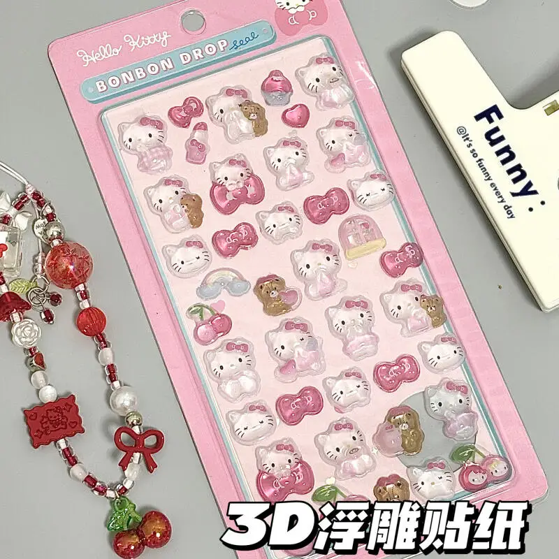 Sanrio 3D 헬로 키티 Hangyodon 릴리프 젤리 스티커 소녀의 일기 장식 어린이 데스크탑 높은 크리스탈 스티커 장난감