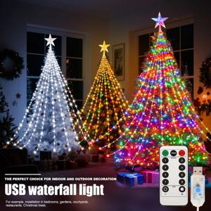 LED 야외 크리스마스 트리 장식 조명 USB 2/3M 방수 요정 스트링 라이트 8가지 모드 실내 마당 웨딩 파티 조명