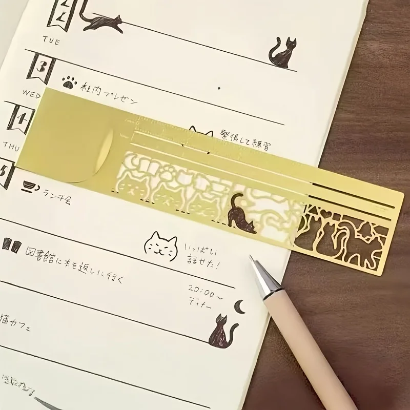 귀여운 고양이 패턴 양면 책갈피,자 1개 | 일기장, 계획서, 메모 작성용 정밀 문구 - 창의적인 문구 도구