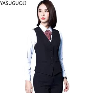 YASUGUOJI 새로운 패션 비즈니스 슬림 피트 여성 조끼 OL V 넥 공식 사무실 숙녀 조끼 코트 플러스 사이즈 작업복 유니폼