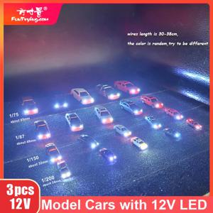 Led 빛 12V 플라스틱 자동차 HO N 규모 기차 레이아웃 철도 철도 건물 풍경 3Pcs 모델 자동차 1:75 1:87 1:150 1:200