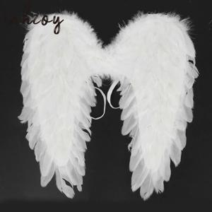 화이트/블랙 어린이 성인 천사 날개 진짜 깃털 요정 날개 댄스 파티 크리스마스 가면 무도회 카니발 코스프레 의상 액세서리