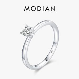 Modian 925 스털링 실버 10 하트 클리어 CZ 시뮬레이션 다이아몬드 간단한 웨딩 밴드 반지 여성 성명 약혼 보석