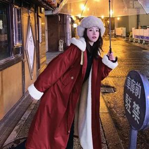 양털 코튼 자켓 여성 한국 루즈핏 2025 신상 겨울 플러스 벨벳 스노우 파카 따뜻한 후드 코트 캐주얼 여성 롱 오버코트