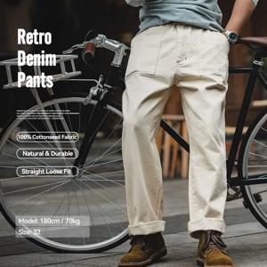 Maden Vintage 11.2oz 화이트 Cottonseed Hull Jeans 캐주얼 루즈핏 스트레이트 바지 남성용 봄, 가을 Chino Cargo Pants