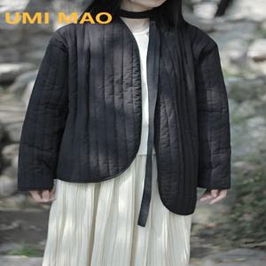 UMI MAO 코튼 린넨 코트 여성 2023 겨울 빈티지 문학 선 쿨 스타일 따뜻한 레이스 업 따뜻한 코튼 자켓 Femme