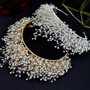 패션 신부 진주 크리스탈 머리띠 여성 헤어 쥬얼리 웨딩 티아라 골드 헤어 액세서리 Hairbands 꽃 머리 장식 장식품