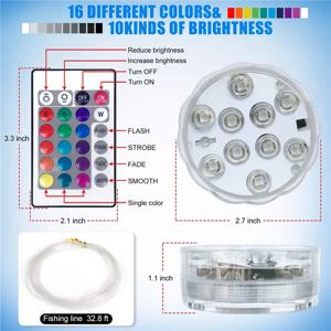 10Led 수영장 빛 원격 제어 RGB 다이빙 물고기 빛 LED 수 중 램프 선박/자동차 장식 램프 꽃병 수족관