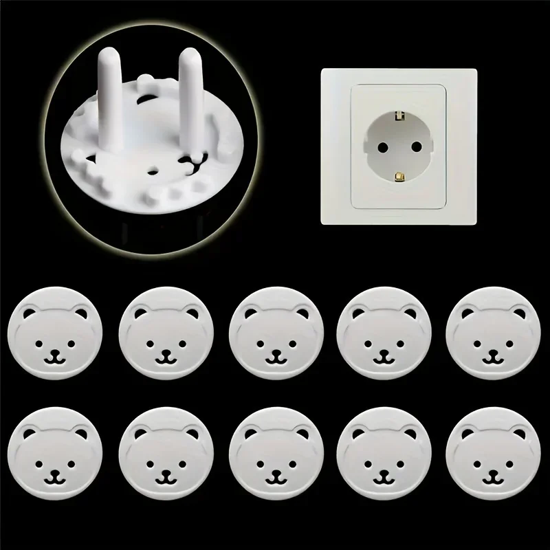 10pcs 곰 EU 전원 소켓 콘센트 아기 어린이 어린이 안전 가드 보호 안티 전기 충격 플러그 보호기 커버