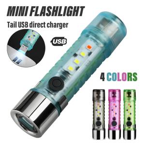 슈퍼 밝은 미니 LED 손전등 4 색 꼬리 USB 충전 헤드 및 자석 측면 조명과 방수 캠핑 라이트
