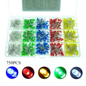 원형 발광 다이오드 DIY 키트, LED 다이오드, 노란색, 빨간색, 파란색, 녹색, 흰색, 5 가지 색상 모음, 상자 당 750 개, 3mm