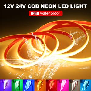 12V 24V IP68 방수 COB 네온 스트립 Hight 밝은 320Leds/M 노란색/분홍색/빨간색/흰색/아이스 블루/핑크 유연한 리본 로프 LED 빛