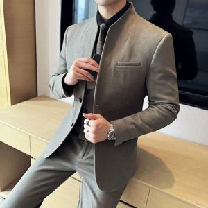 한국어 스타일 남성 정장 세트 슬림 피트 비즈니스 정장 울 블레이저 투피스 세트 우아한 사회 정장 남성 의류 5XL-M
