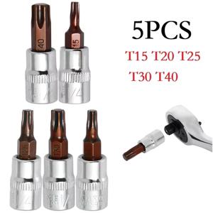 5개 톡스 스크루드라이버 비트 1/4인치 드라이브 소켓 헤드 공구 T15 T20 T25 T30 T40 소켓 렌치 어댑터 수공구