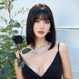 스트레이트 앞머리 짧은 스트레이트 헤어 풀 헤드 세트, 블랙 합성 가발, 헤어 엔드 컷 밥, 고온 실크 풀 가발