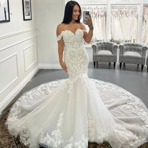 멋진 인어 웨딩 드레스 연인 오프 숄더 꽃 프린트 드레이프 신부 가운 Vestido de Novia Customized
