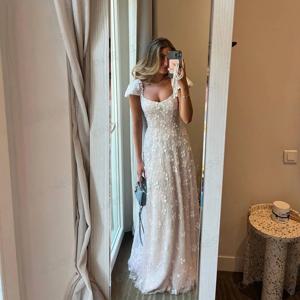 우아한 아플리케 웨딩 드레스 a 라인 여성 보트 넥 민소매 tulle 공주 신부 가운 vestidos de novia 맞춤형