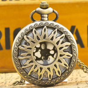 빈티지 청동 Steampunk 컷 아웃 조각 석영 주머니 시계 목걸이 펜던트 시계 체인 남성 여성 체인 선물