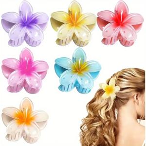 6팩 우아한 아크릴 Plumeria Wer Claws, 대형 다채로운 하와이 헤어 클립 여성, 결혼식, 파티, 해변을 위한 강력한 그립,