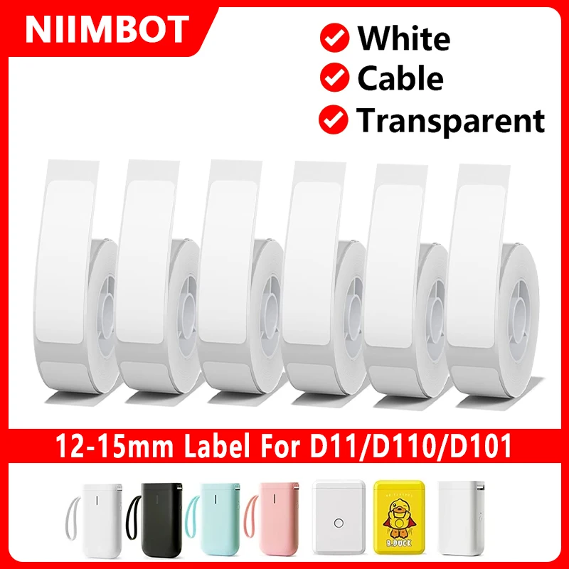 Niimbot 흰색/케이블/라운드/투명 열 라벨 접착 스티커 D11 D110 미니 프린터 라벨 메이커 용 방수 UV 용지
