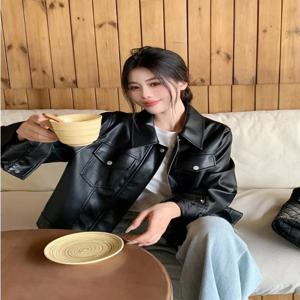 플러스 사이즈 레트로 가죽 재킷 여성 패션 슬림핏 탑 커버업 코트 플러스 사이즈 여성용 숏 스타일 지퍼 디자인
