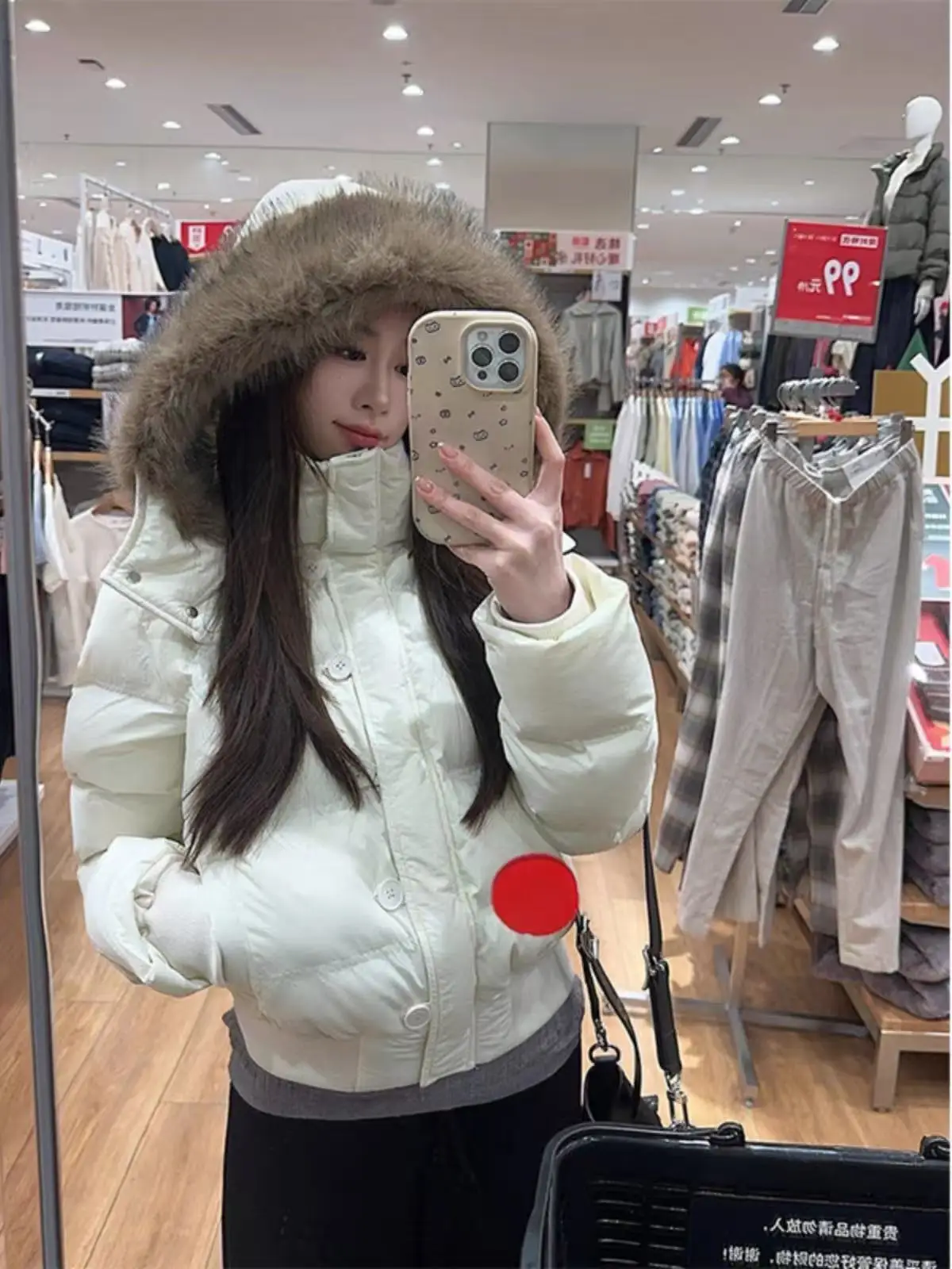 분리 가능한 모자와 모피 칼라가 있는 여성용 루즈핏 짧은 다운 코튼 자켓 겨울 따뜻한 두꺼운 겉옷 슬리밍 패션